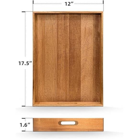 New Acacia Wood Decorative Serving Tray with Handle–for Breakfast, Lunch, Dinner - Picture 3 of 6